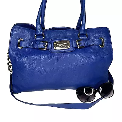 MICHAEL KORS Hamilton Large Leather Blue Shoulder Bag Satchel • $88