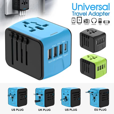 International Universal Travel Adapter 3 USB &Type-C Outlet Converter Plug Power • $25.30