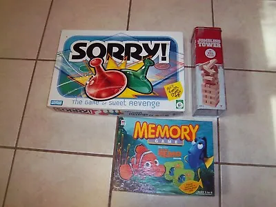 3 Games - Sorry - Finding Nemo Memory Card Game - Jumbling Tower 48 Wood Pieces  • $17.99
