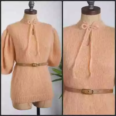 1940s/50s Mohair Sweater Pin Up Vintage Rockabilly Peach Wool Fitted Knit Sweeth • $68