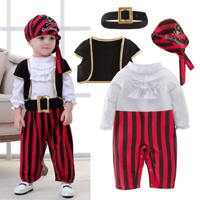 Infant Toddler Baby Boys Buccaneer Captain Pirate Costume Fancy Dress Outfit Set • £16.88