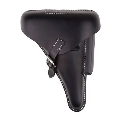 WWII GERMAN LUGER P08 Hardshell BLACK LEATHER HOLSTER Reproduction • £28.46