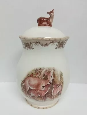 Vtg Cracker Barrel Earthenware Woodland Doe & Fawns Cookie Jar By Susan Winget • $40