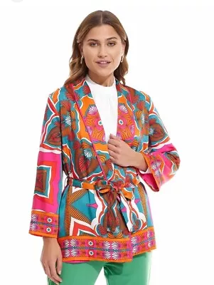 ZARA Cardigan Kimono With Belt Multicolour Printed Pattern Size XL NWT Womens • $45