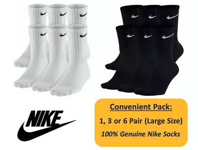 3 Or 6 Pack Nike Performance Cotton Men Women Unisex Crew Socks Black White L • $38.95