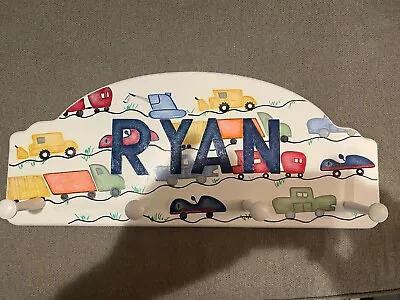 Child's Coat Rack / Clothes Hanger 20”x 9” Feet Long 4 Pegs Cars Ryan • $19.99