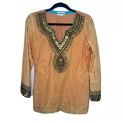 Vintage Tunic Raj Gharana Women’s Small Orange Beaded Indian Middle Eastern • $15.70