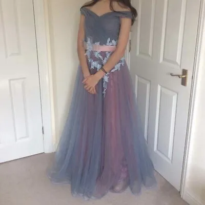 £75 • Buy Multicoloured A-line Floor Length Off The Shoulder Prom Dress Fits Size 8 & 10