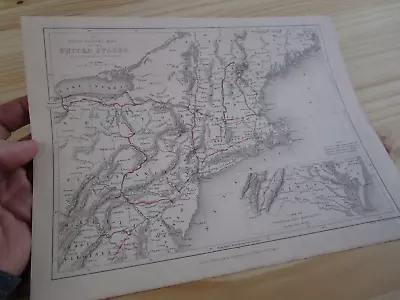RARE Antique Map Northeast Print W H Bartlett Travels New England W  Hughes • $40