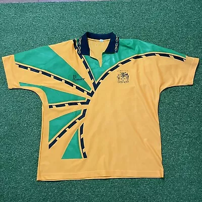 Vintage 90s Jamaica Soccer Jersey Adult 2XL XXL Yellow Polo Shirt Meru Graphic • $29.99
