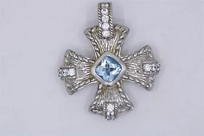 Vintage Sterling Silver Judith Ripka Celtic Cross Pendant With Blue Topaz 1.65  • $120