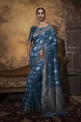 $42.75 • Buy Bollywood Designer Party Wear Saree Jacquard Woven Pattern Wedding Ethnic Wear