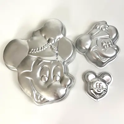 Lot Of 3 Mickey Mouse Face Vintage 70s Wilton Cake Pan Tin Molds Disney Bakeware • $15.99