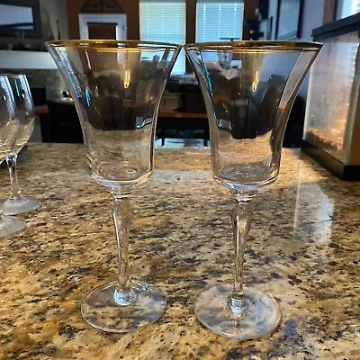 Set Of 2 Vintage Mikasa Jamestown Crystal Clear Gold Trim Water/Wine Goblets • $20