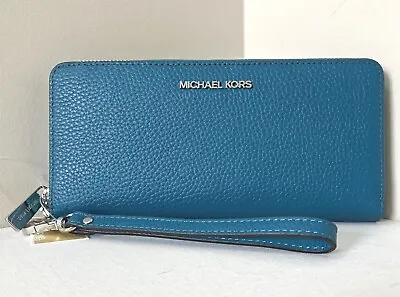 Michael Kors Continental Wallet Wristlet Lagoon Blue Leather 35T7STVE7L NWT $278 • $69.99