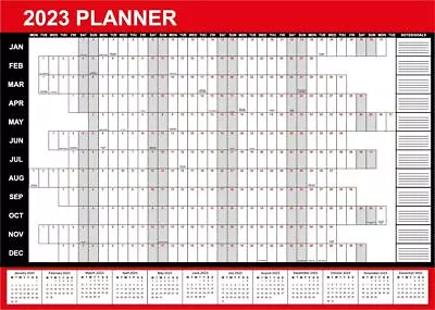 £3.99 • Buy A3 - A1 Year Planner Wall Calendar Home Office Academic Red Black Holidays