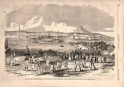 Portland Maine Harbor Birds-eye View Departure Prince Of Wales 1860 Old Print • $34.95