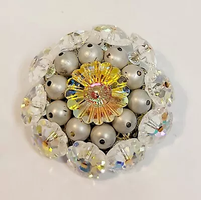 Vintage Vendome Flower Rivoli Faux Pearl Cluster  Brooch • $85