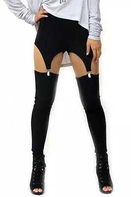 SEXY Black Knit CUT OUT GARTER Suspender Lingerie Style Clip LEGGINGs S M L • $10.50