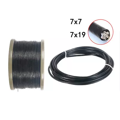 Black PVC Coated Stainless Steel Wire Rope Cable Rigging 1mm 1.2mm 2mm 3mm- 6mm • £1.72