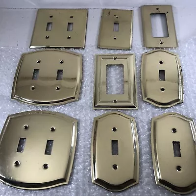 Vintage Brass Switch Plate Outlet Covers Double Single Salvage _ Lot Of 9 • $34.99