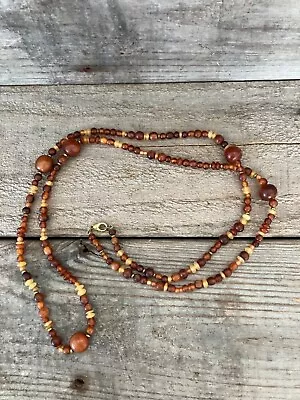 Vintage Amber & Honey Color Beaded Horn 46 Inch Necklace • $7.99