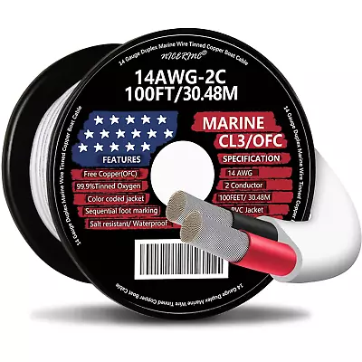 14 Gauge Duplex Marine Wire Tinned Copper Boat Cable 100ft 14 AWG Standard USA • $97.59