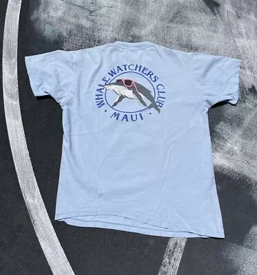 Vintage Maui Whale Watchers Tee Shirt Mens Medium Baby Blue Single Stitch Thin • $24.99