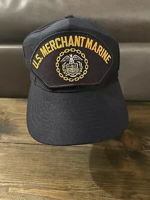 Vintage US Merchant Marine Hat Trucker Snap Back Blue Patch Made In USA One Size • $19.99