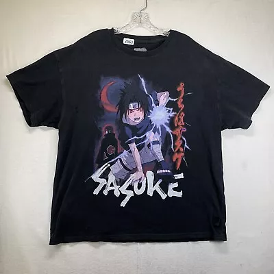 Naruto Sasuke Vintage Y2K T Shirt Double Sided Black Fade XL Anime Thrashed Goat • $34.99