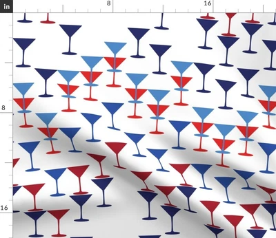 $13 • Buy Martinis Patriotic Mod Retro White Blue Red Party Spoonflower Fabric By The Yard