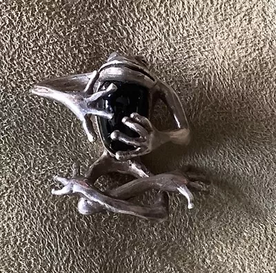 Vintage Pewter Sitting Frog Pendant With Black Stone 1.5” • $7.50