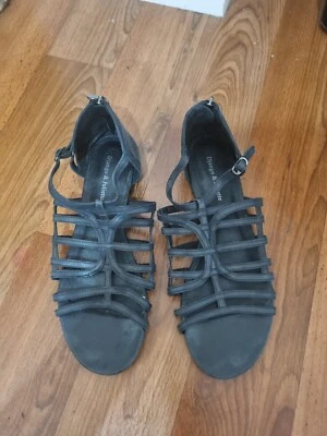 DJANGO AND JULIETTE Size 39 Black Open Toe Strappy Leather Sandal Ankle Zip • $44.95