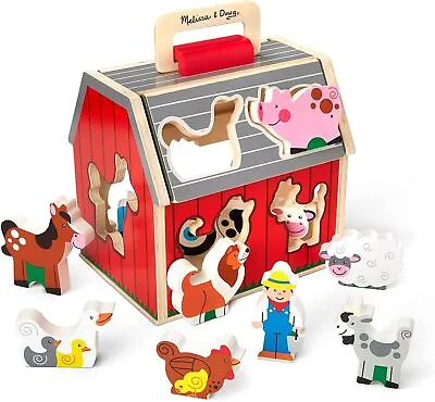 Melissa & Doug Wooden Take-Along Sorting Barn Toy With Flip-Up Roof And Handle • $47