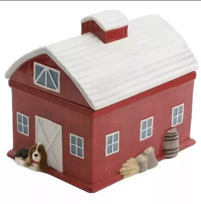 Pioneer Woman Rustic Red Barn Cookie Jar Charlie Dog Excellent Condition!  • $37.04