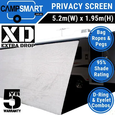 Campsmart XD 5.2m Caravan Privacy Screen 1.95m Extra Drop For RV Roll Out Awning • $109.95