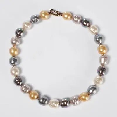 Majorica Gold Plated Sterling Chunky Organic Multicolor Baroque Pearl Necklace • $520