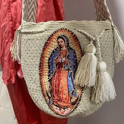 Woven Virgin Mary Mochila Wayuu Colombian Hand Made Purse Bag With Rhinestones • $99