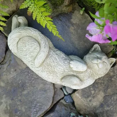 Laying Cat Statue | Stone Animal Concrete Garden Outdoor Ornament Sculpture Pet • £23.99