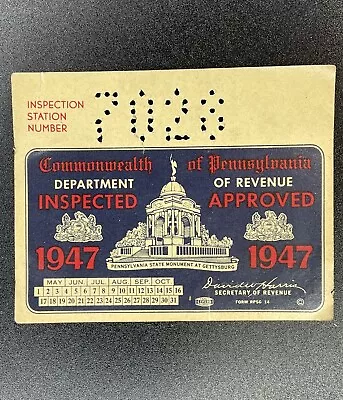 1947 Pennsylvania Inspection Sticker Pa Vtg Car Truck UNISSUED!! Antique Dodge • $37.94