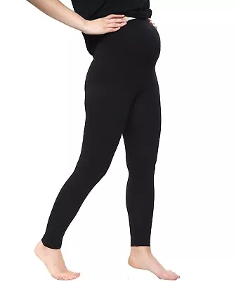 Women Maternity Full Length Black Thick Cotton 220GSM Leggings Casual Joggers UK • £9.99