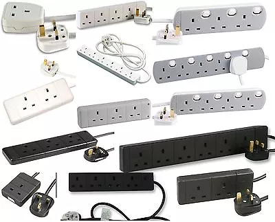 £8.99 • Buy Mains Power Extension Cables 1 2 3 4 5 6 Gang Way Sockets 13 Amp Extending Lead