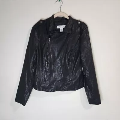 Kenneth Cole Reaction Faux Vegan Leather Moto Biker Grunge Women Medium Jacket • $20.99