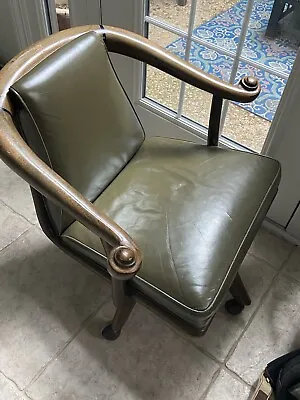 Mid Century Modern Monteverdi Young  Chair Swivel Advacado Green Leather & Wood • $800