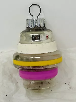 VTG Unsilver Glass Pink White Lantern Tornado Christmas Ornament Shiny Brite • $15.99