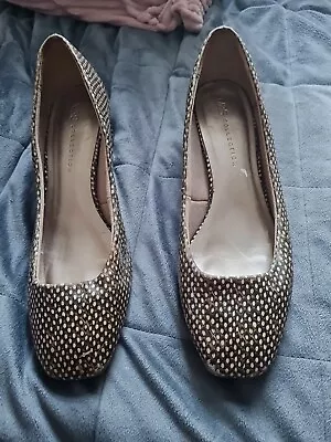 Marks And Spencers Ladies  Court Shoes Brown/ Beige Size 5.5 Small Block Heel • £3