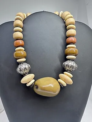 Vintage Les Bernard Chunky Wood Resin Necklace 18 Inches • $0.99