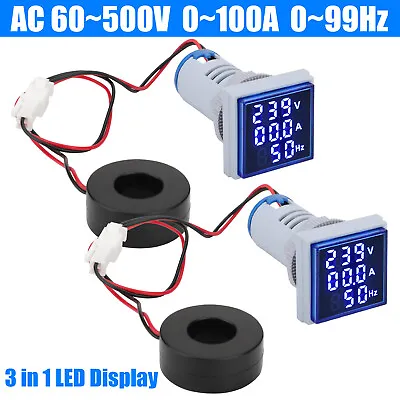 2x AC 60-500V 0-100A 22mm 3 In 1 Voltmeter Ammeter LED Digital Volt/AMP Meter • $13.48