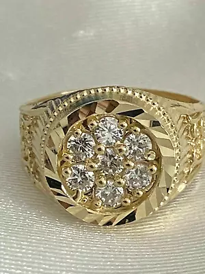 SOLID 10K YELLOW GOLD Over 2Ct Real Moissanite MEN'S Engagement CLUSTER RING • $119.99