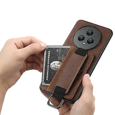 For Honor Magic5 Pro Hybrid Armor Retro Leather Wrist Strap Stand Case Cover • $14.99